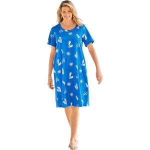 Woman Within Plus Size Perfect Short-Sleeve Crewneck Tee Dress(Bright Cobalt Flip Flops)