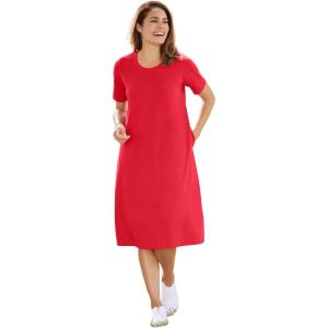 Woman Within Plus Size Perfect Short-Sleeve Crewneck Tee Dress(Vivid Red)
