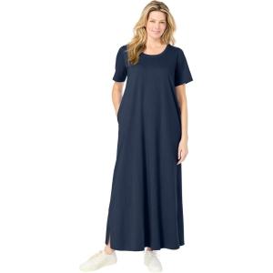 Woman Within Plus Size Perfect Short-Sleeve Scoopneck Maxi Tee Dress(Navy)