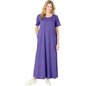 Woman Within Plus Size Perfect Short-Sleeve Scoopneck Maxi Tee Dress(Petal Purple)