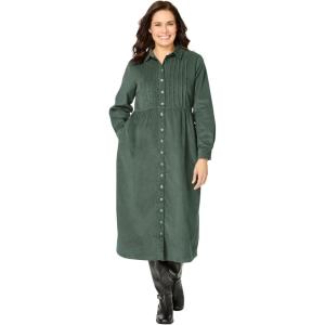 Woman Within Plus Size Petite Button Front Corduroy Dress(Pine)