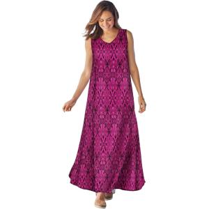Woman Within Plus Size Sleeveless Crinkle Dress(Deep Claret Batik)