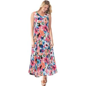 Woman Within Plus Size Sleeveless Crinkle Dress(Sweet Coral Bloom)