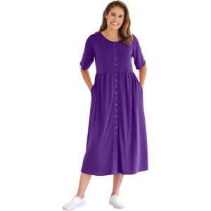 Woman Within Women’s Plus Size Button-Front Essential Dress(Radiant Purple)