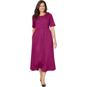 Woman Within Women’s Plus Size Button-Front Essential Dress(Raspberry)