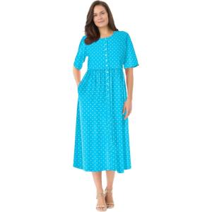 Woman Within womens Woman Within Button-front Essential Dress(Blue Polka Dot)