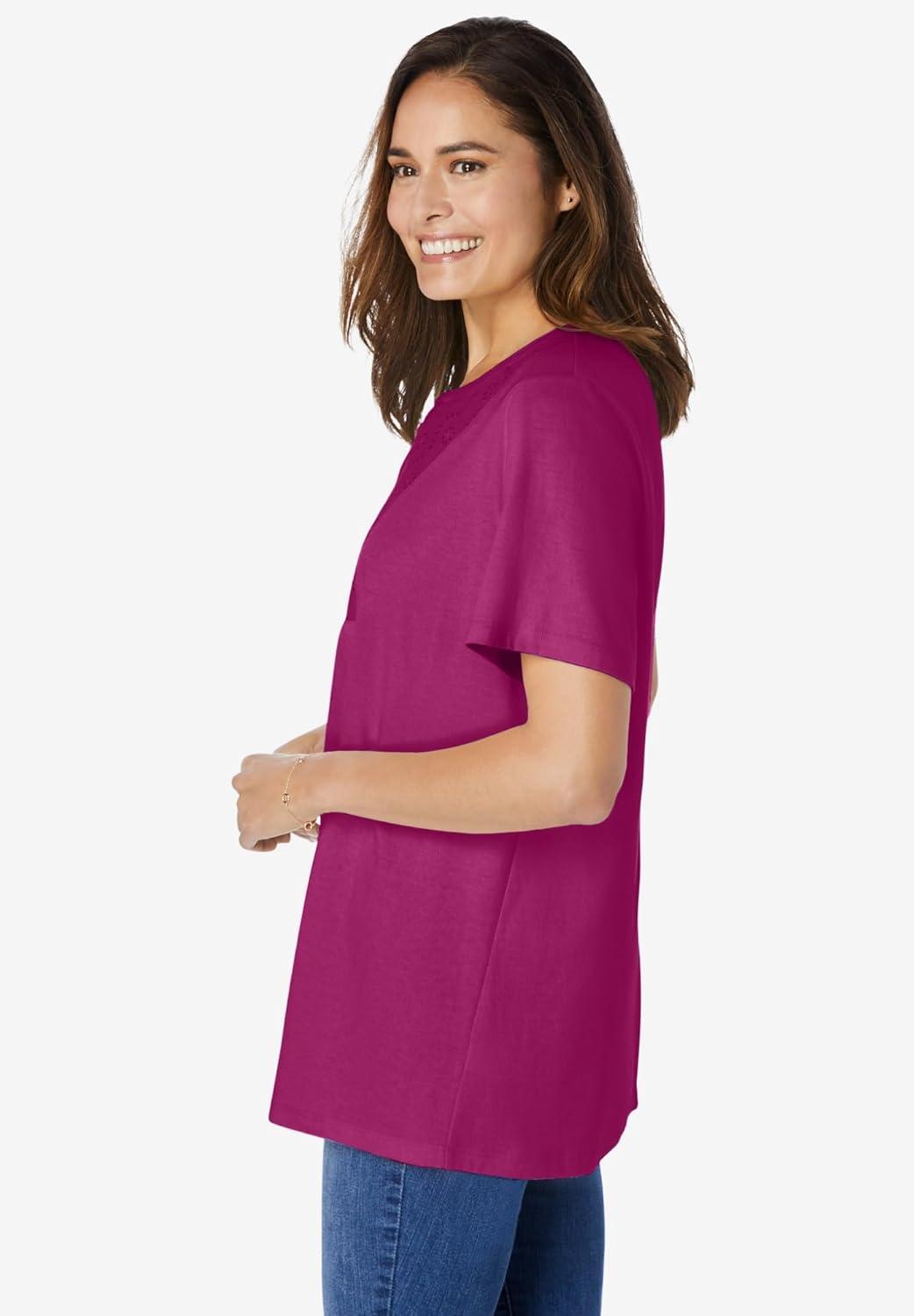 image:imageWoman Within Plus Size Eyelet Henley TeeRaspberry