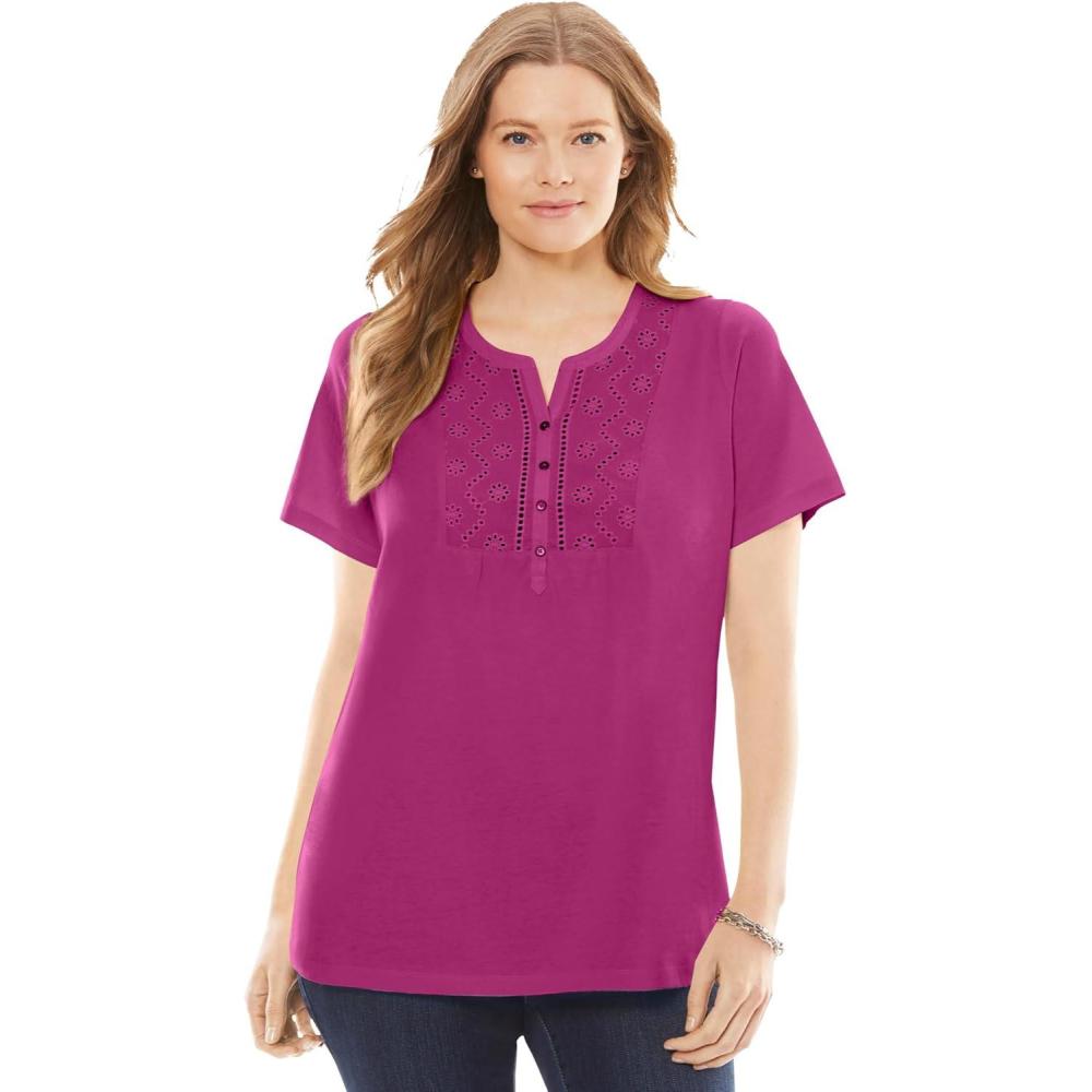 image:imageWoman Within Plus Size Eyelet Henley TeeRaspberry