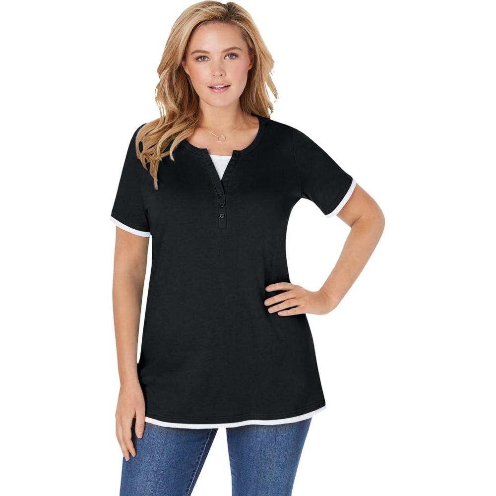 image:imageWoman Within Plus Size LayeredLook TeeBlack