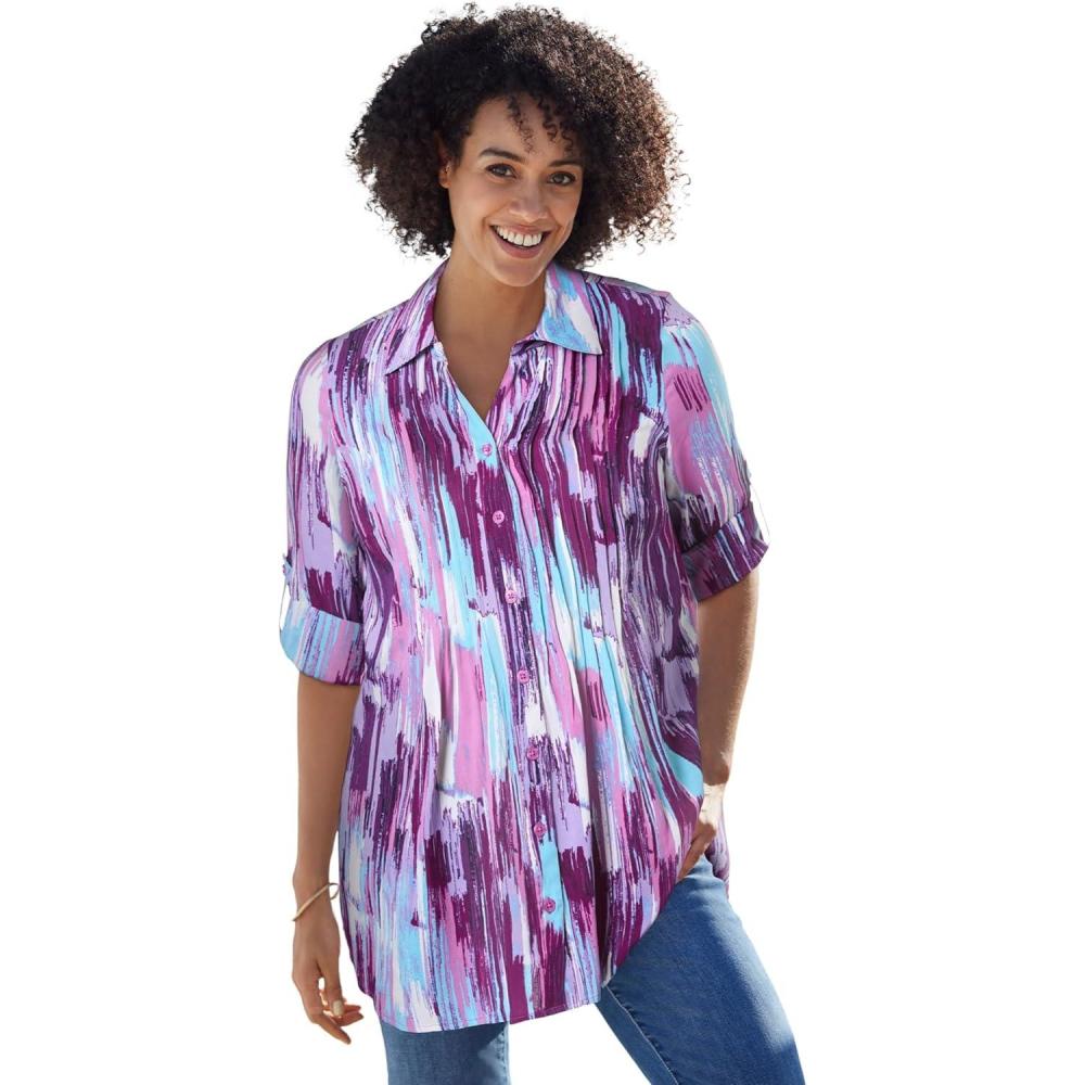 image:imageWoman Within Plus Size Rayon Pintucked Effortless Tunic BlousePretty Orchid Texture