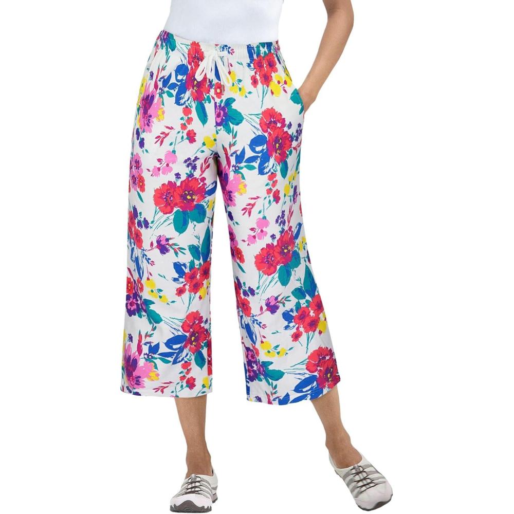 image:imageWoman Within Plus Size SportKnit PullOn Capri PantsWhite Coral Floral