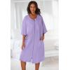Dreams & Co. Plus Size Short French Terry Zip-Front Robe(Pool Blue Shadow Floral)