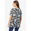 Woman Within Plus Size Perfect Printed Short-Sleeve Crewneck Tee(Black Batik Hibiscus)