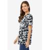 Woman Within Plus Size Perfect Printed Short-Sleeve V-Neck Tee(Black Batik Hibiscus)