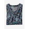 Woman Within Plus Size Perfect Printed Short-Sleeve V-Neck Tee(Black Batik Hibiscus)