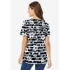 Woman Within Plus Size Perfect Printed Short-Sleeve V-Neck Tee(Black Batik Hibiscus)