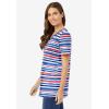 Woman Within Plus Size Perfect Printed Short-Sleeve V-Neck Tee(Bright Cobalt Painterly Stripe)