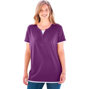 Woman Within Plus Size Layered-Look Tee(Plum Purple)