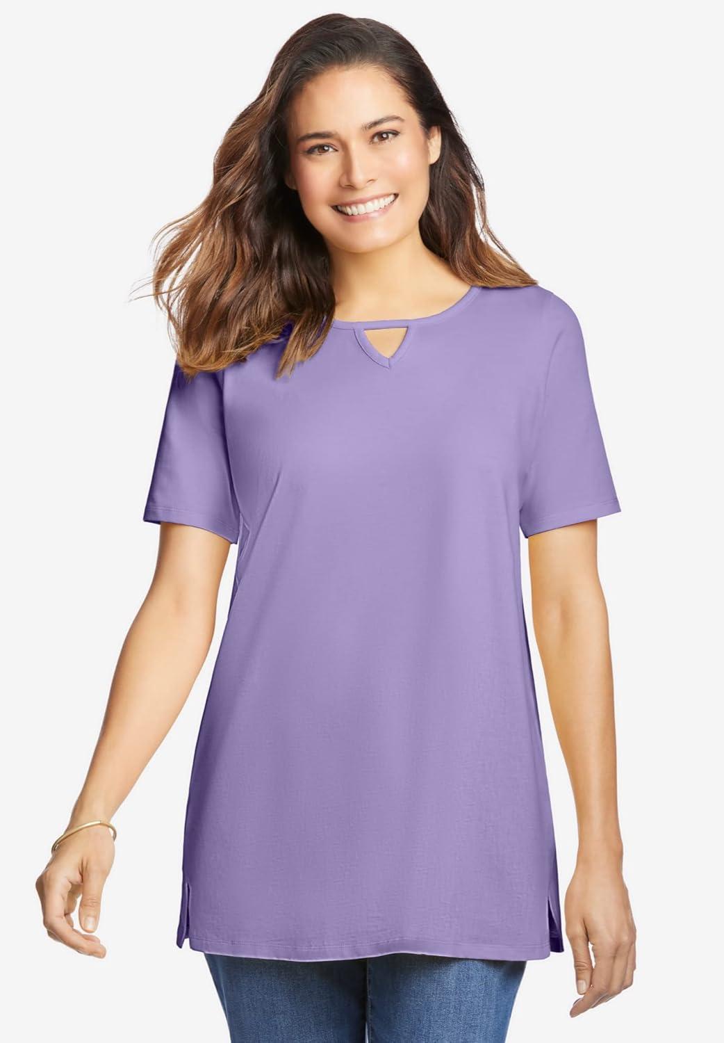 image:imageWoman Within Plus Size Perfect ShortSleeve Keyhole TeeBright Cobalt