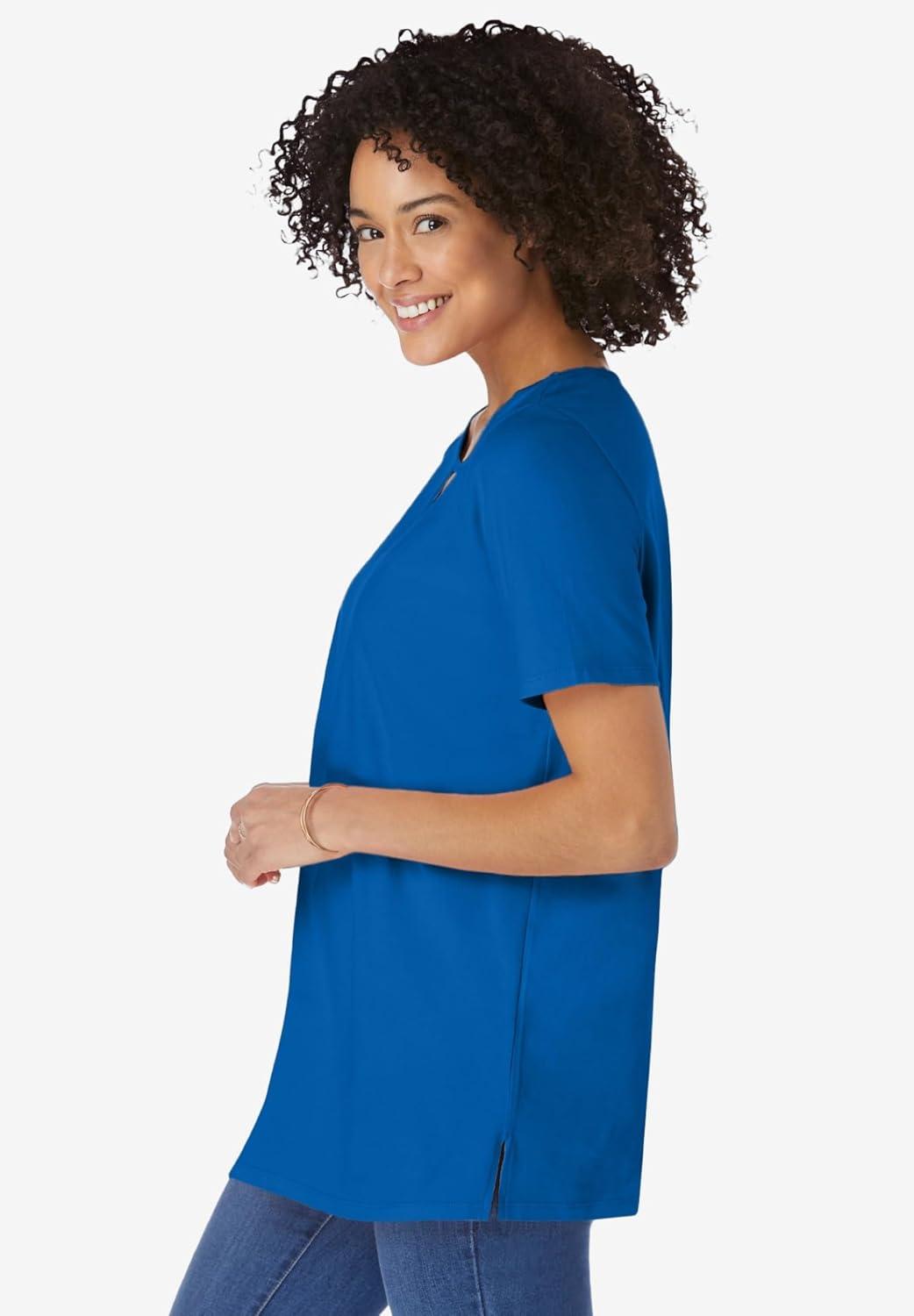 image:imageWoman Within Plus Size Perfect ShortSleeve Keyhole TeeBright Cobalt