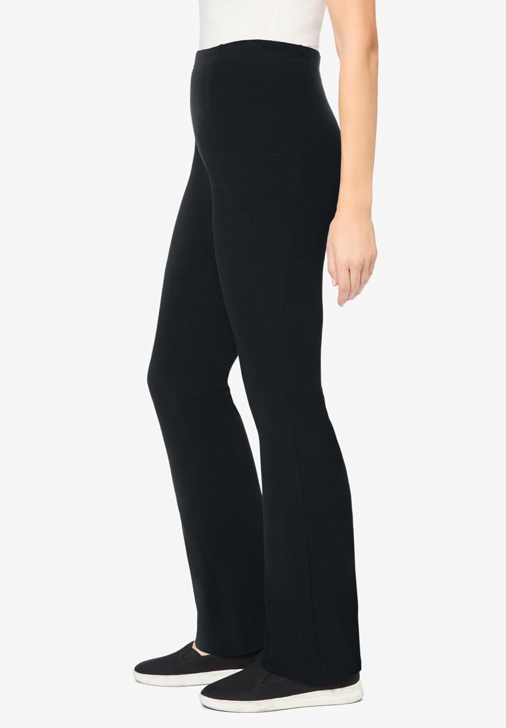 image:imageWoman Within Plus Size StretchCotton Knit PullOn Bootcut Pocket LeggingsBlack