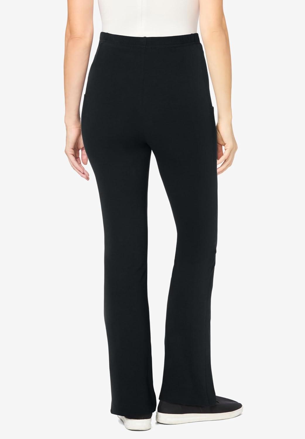 image:imageWoman Within Plus Size StretchCotton Knit PullOn Bootcut Pocket LeggingsBlack