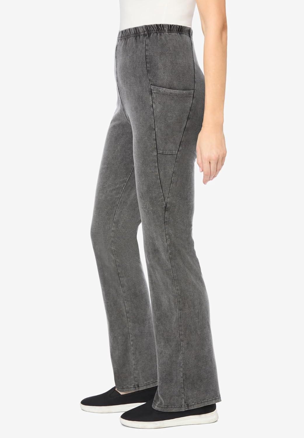 image:imageWoman Within Plus Size StretchCotton Knit PullOn Bootcut Pocket LeggingsBlack Wash