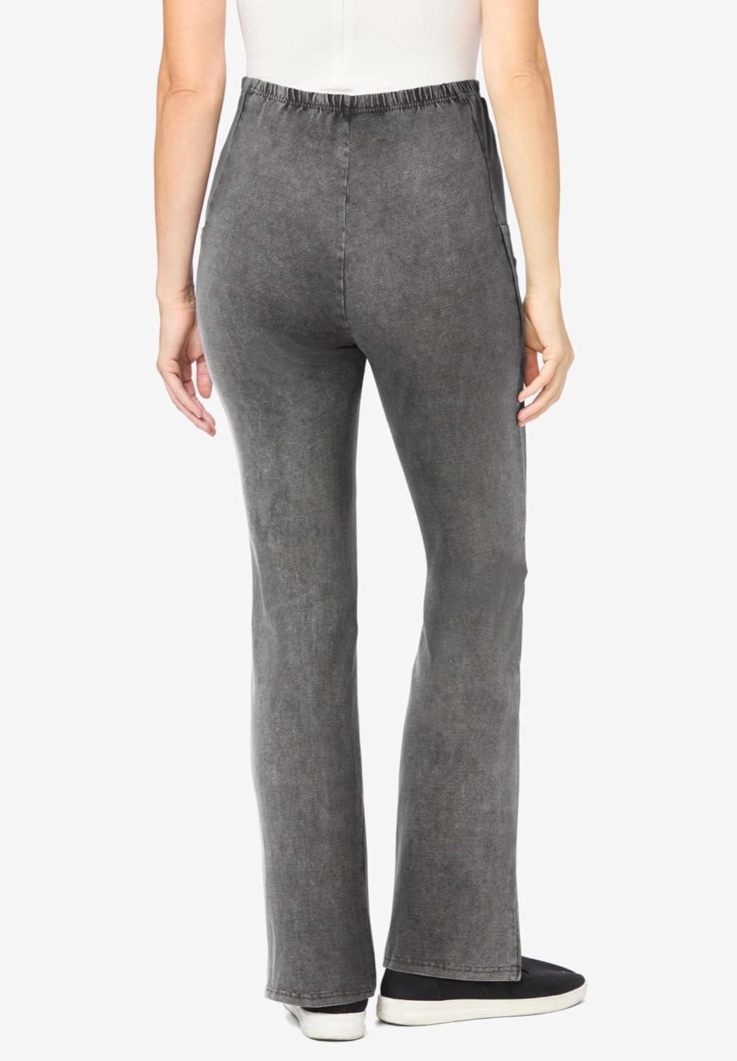 image:imageWoman Within Plus Size StretchCotton Knit PullOn Bootcut Pocket LeggingsBlack Wash