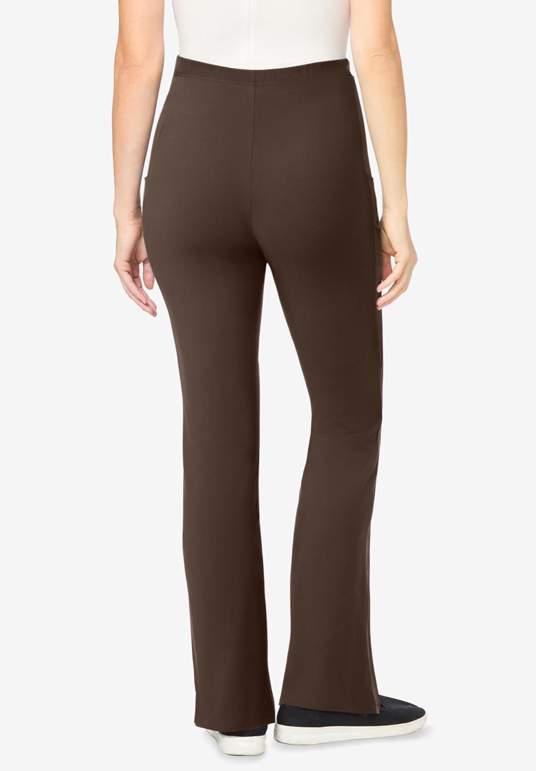 image:imageWoman Within Plus Size StretchCotton Knit PullOn Bootcut Pocket LeggingsChocolate