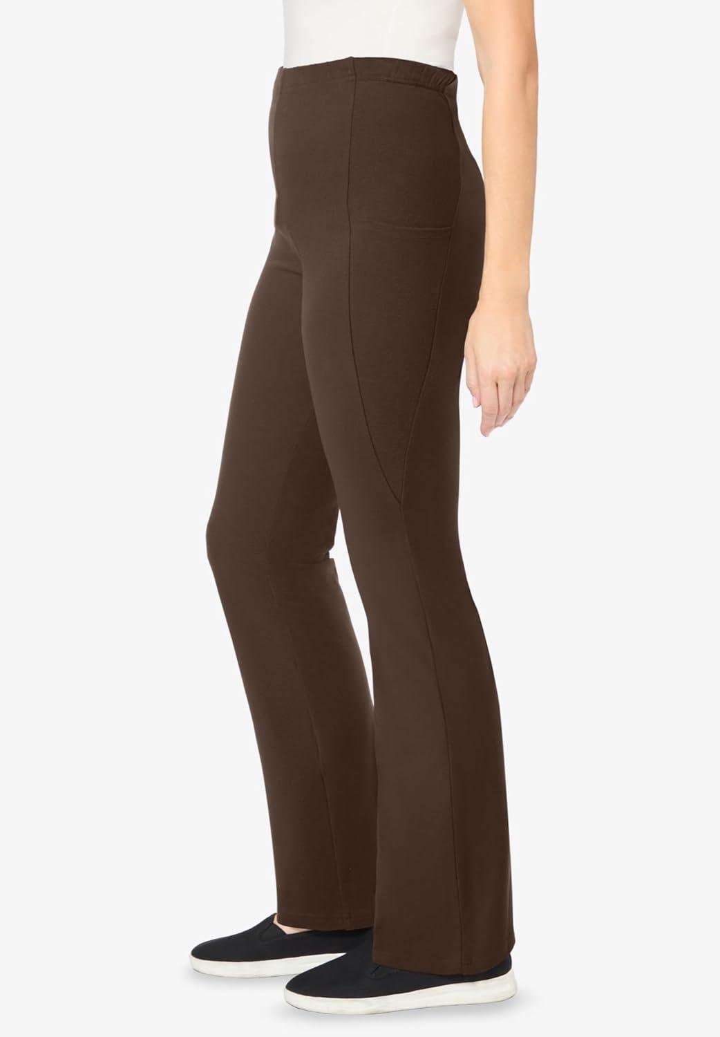 image:imageWoman Within Plus Size StretchCotton Knit PullOn Bootcut Pocket LeggingsChocolate
