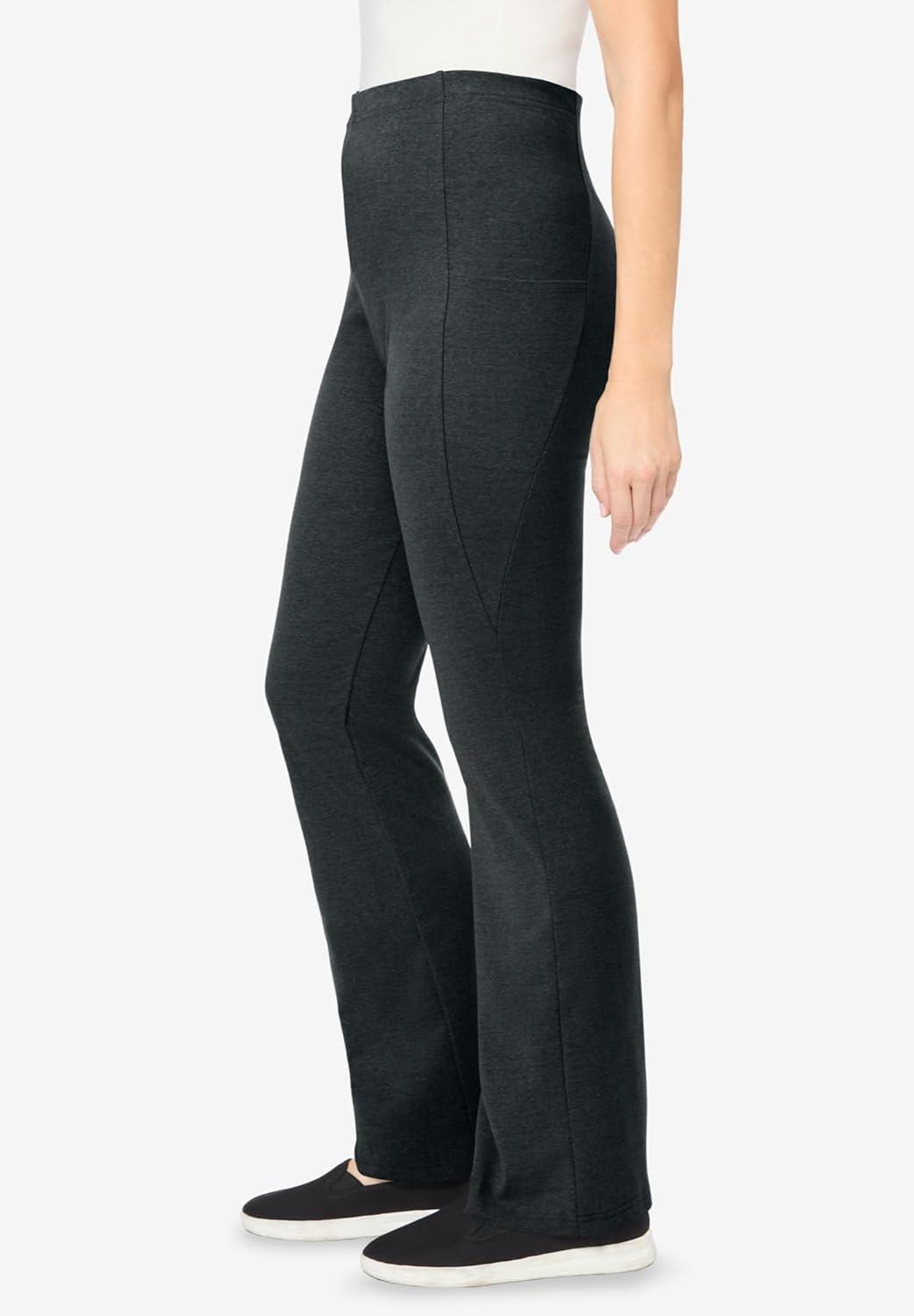image:imageWoman Within Plus Size StretchCotton Knit PullOn Bootcut Pocket LeggingsHeather Charcoal