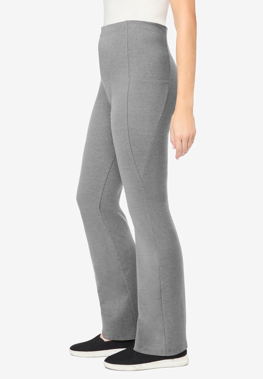image:imageWoman Within Plus Size StretchCotton Knit PullOn Bootcut Pocket LeggingsMedium Heather Grey