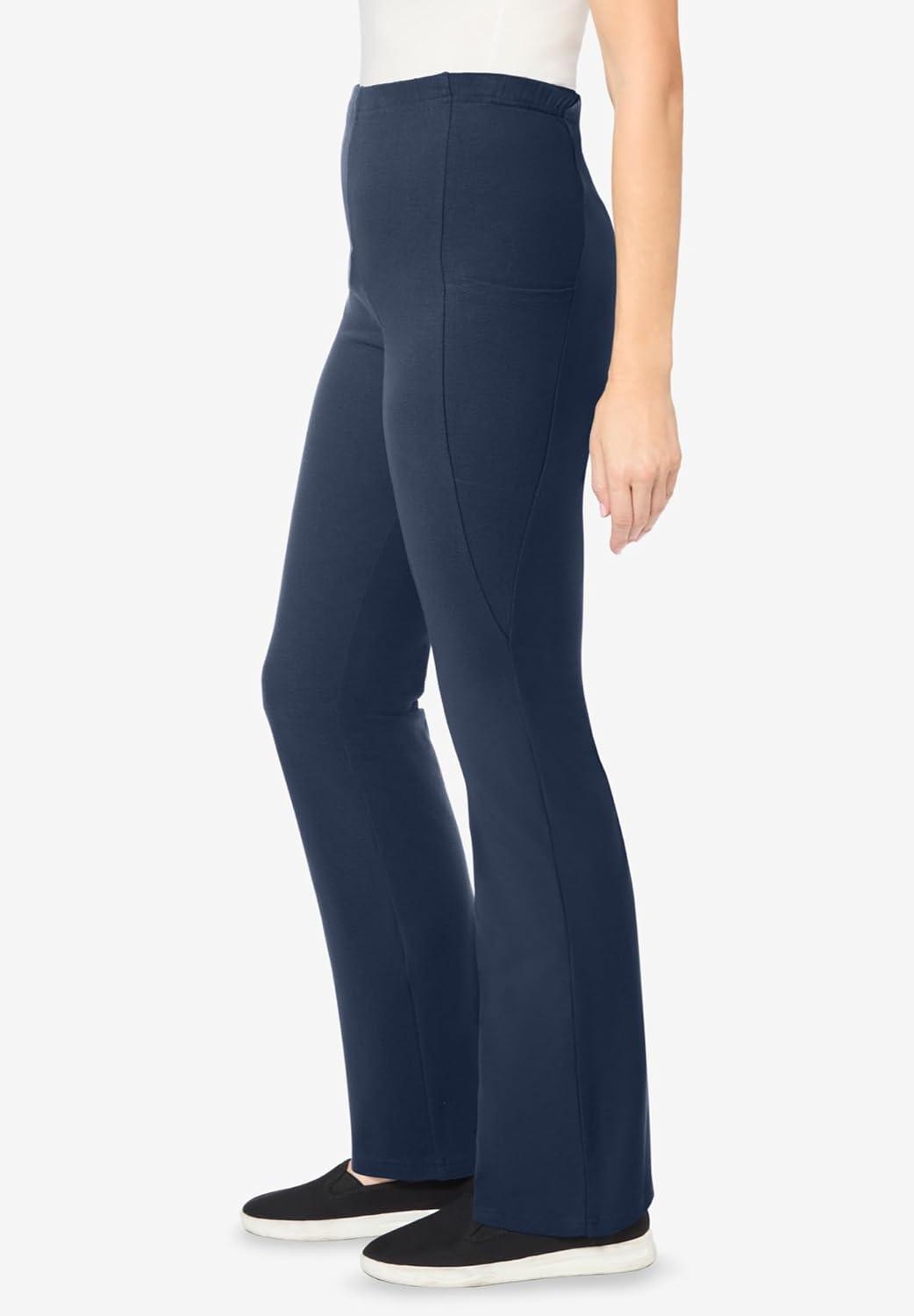 image:imageWoman Within Plus Size StretchCotton Knit PullOn Bootcut Pocket LeggingsNavy