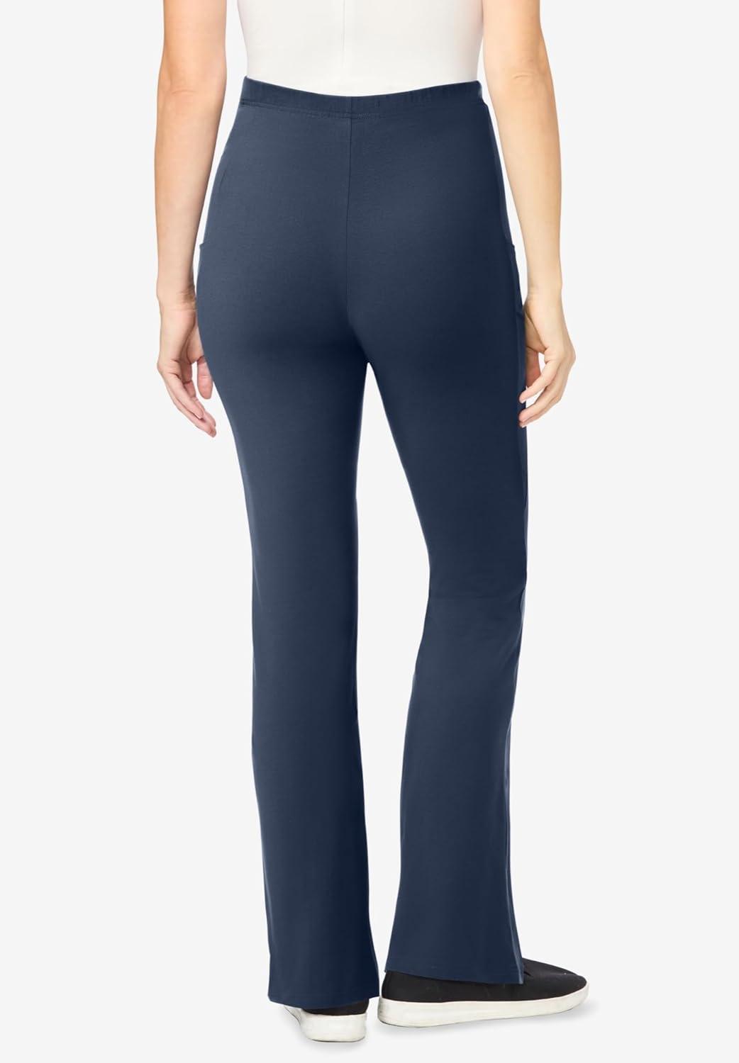 image:imageWoman Within Plus Size StretchCotton Knit PullOn Bootcut Pocket LeggingsNavy
