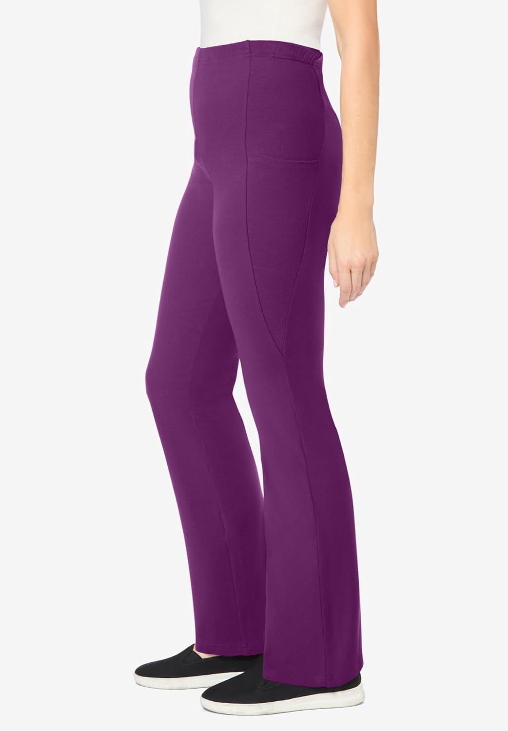 image:imageWoman Within Plus Size StretchCotton Knit PullOn Bootcut Pocket LeggingsPlum Purple