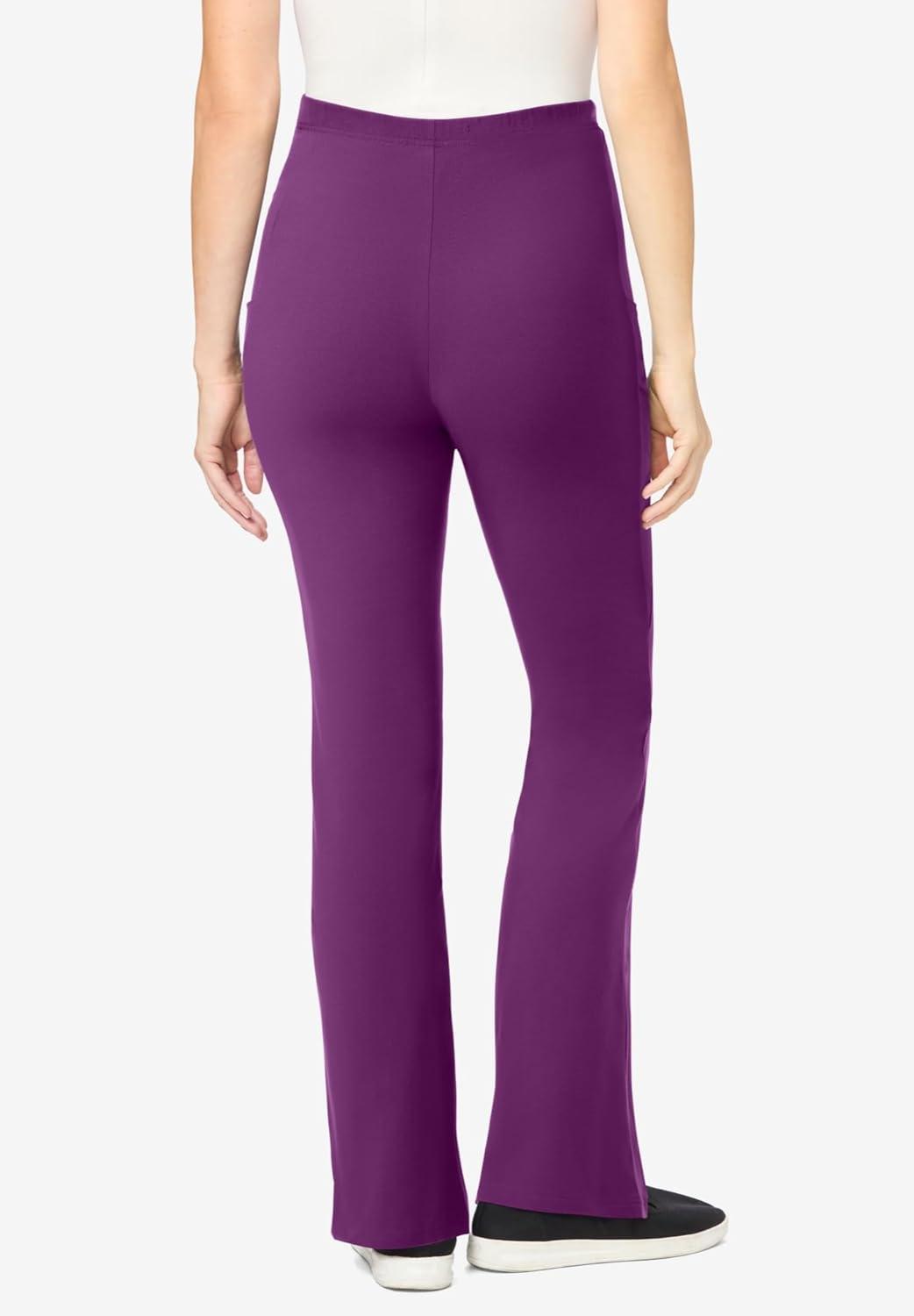 image:imageWoman Within Plus Size StretchCotton Knit PullOn Bootcut Pocket LeggingsPlum Purple