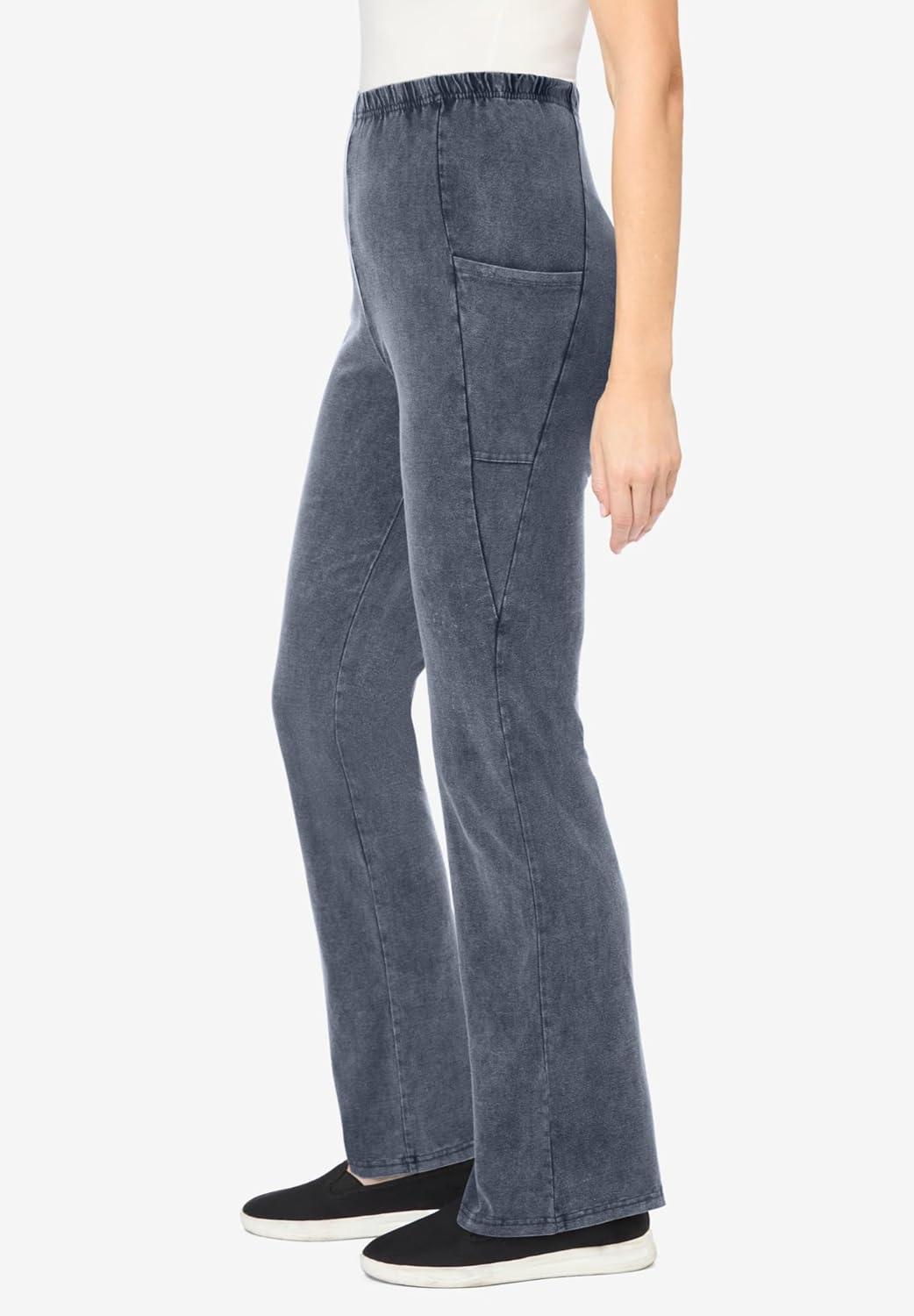image:imageWoman Within Plus Size StretchCotton Knit PullOn Bootcut Pocket LeggingsStone Wash