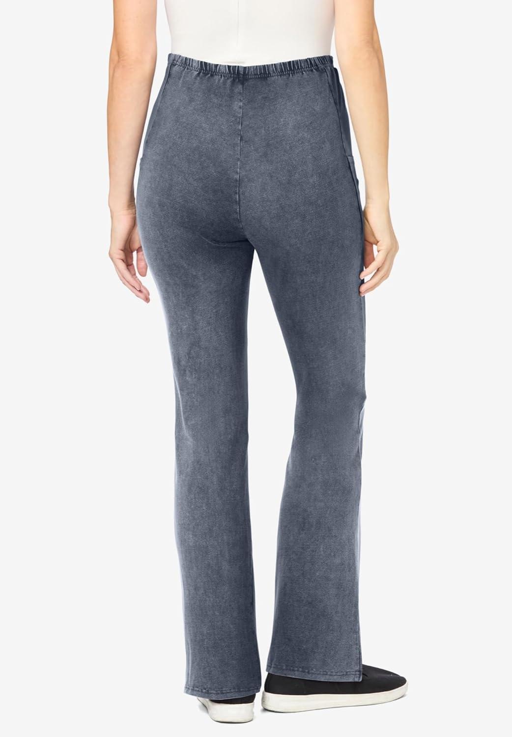 image:imageWoman Within Plus Size StretchCotton Knit PullOn Bootcut Pocket LeggingsStone Wash