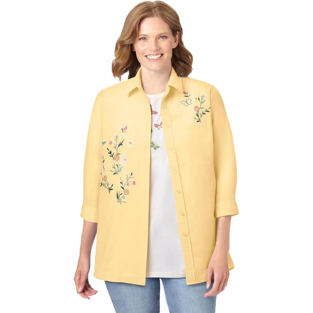 image:imageWoman Within Plus Size 2Piece Embroidered Poplin Tunic And Tee SetBanana Butterflies