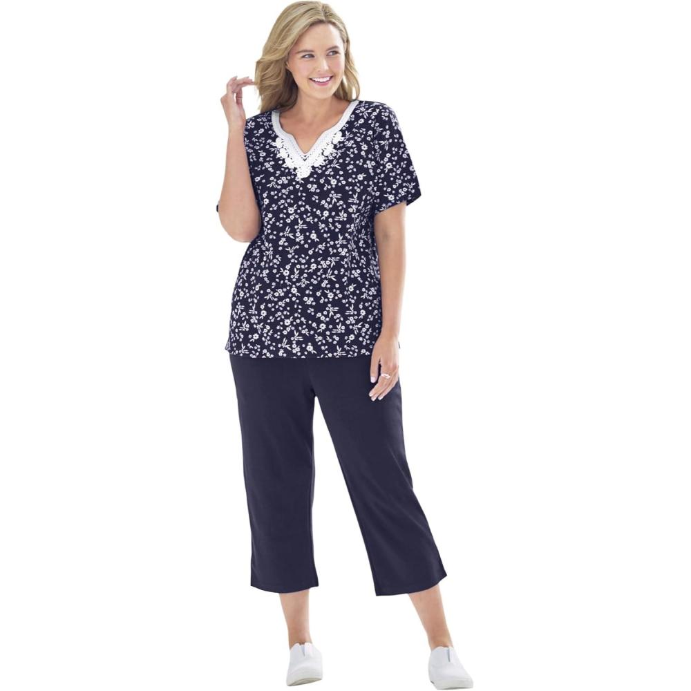 image:imageWoman Within Plus Size 2Piece Tunic And Capri SetNavy Ditsy