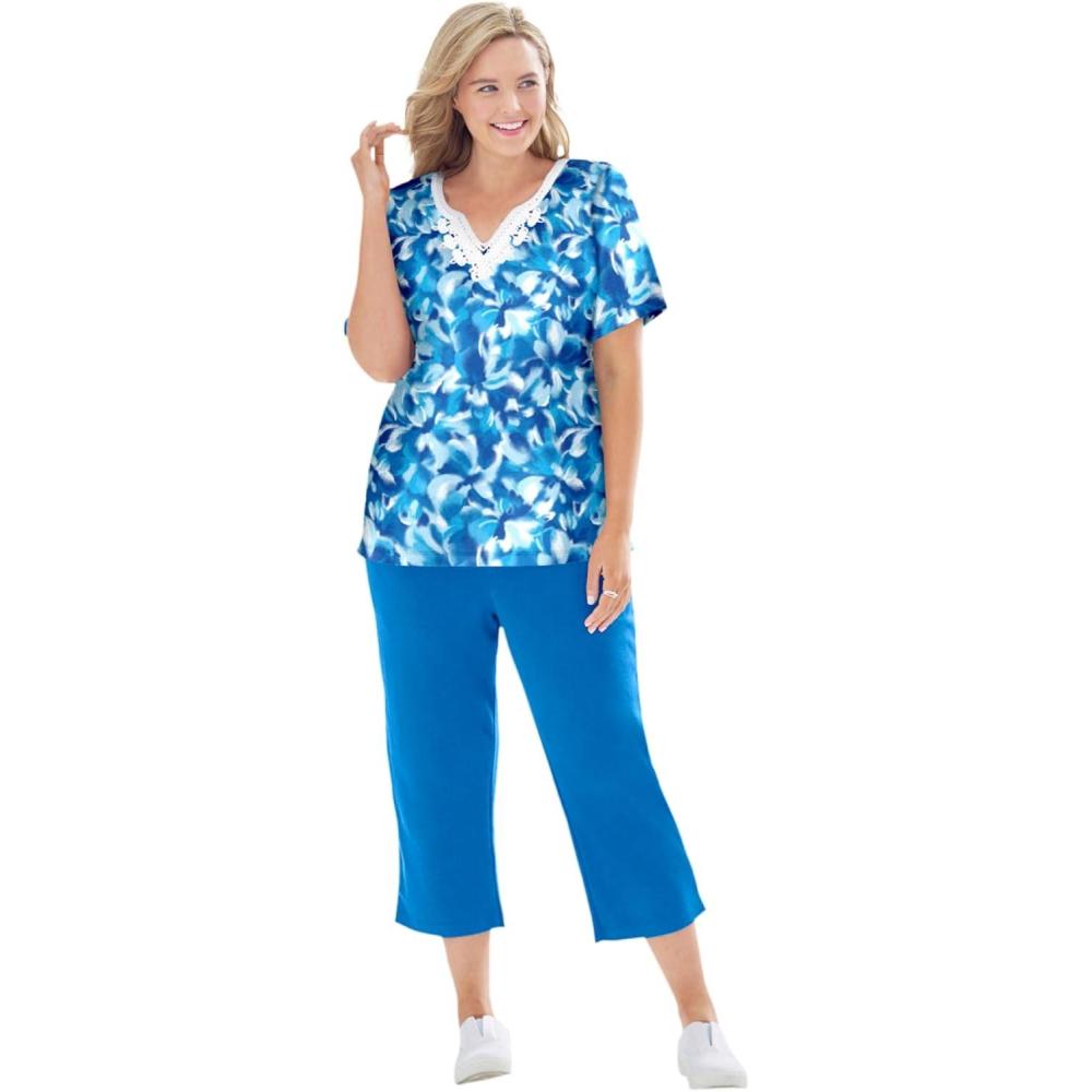 image:imageWoman Within Plus Size 2Piece Tunic And Capri SetVibrant Blue Dyed Flower