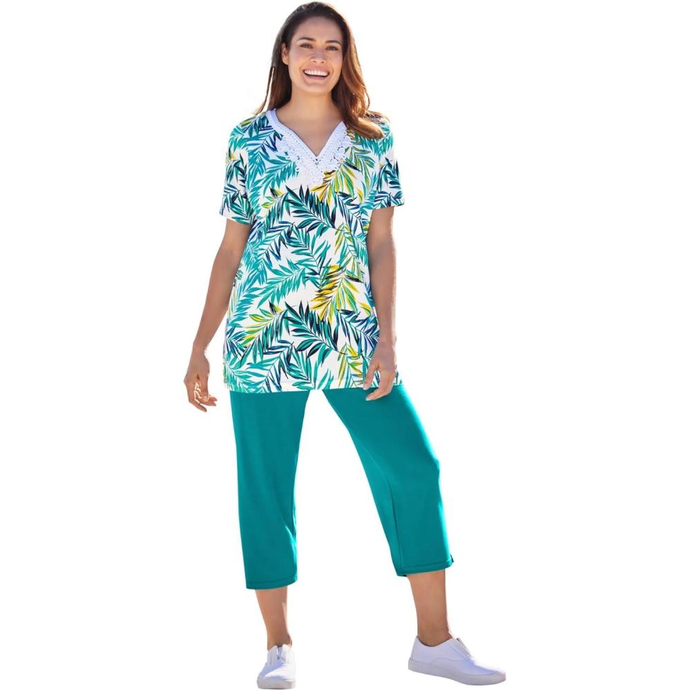 image:imageWoman Within Plus Size 2Piece Tunic And Capri SetWaterfall Palm Leaf
