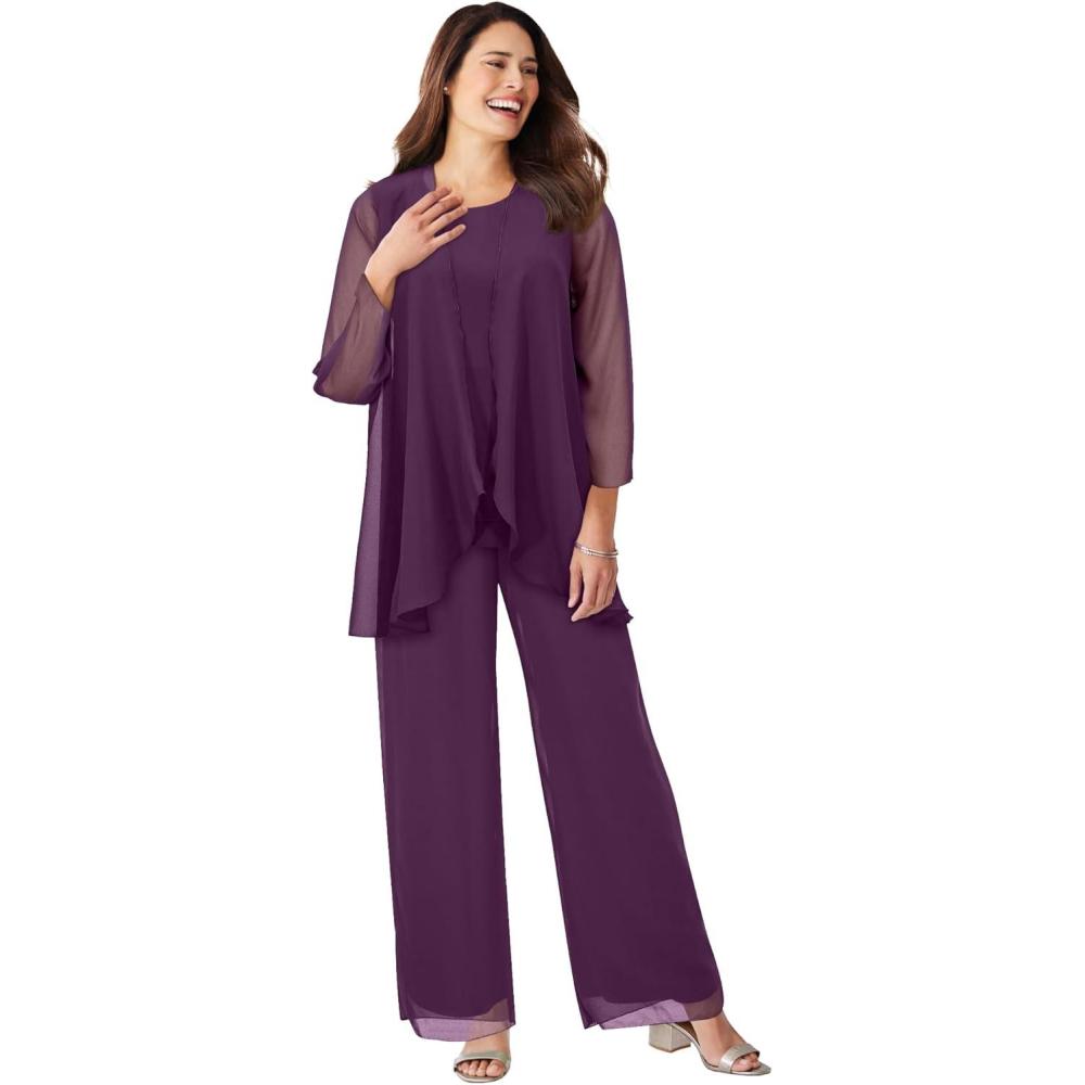 image:imageWoman Within Plus Size 3 Piece Cascade Pant SetEggplant