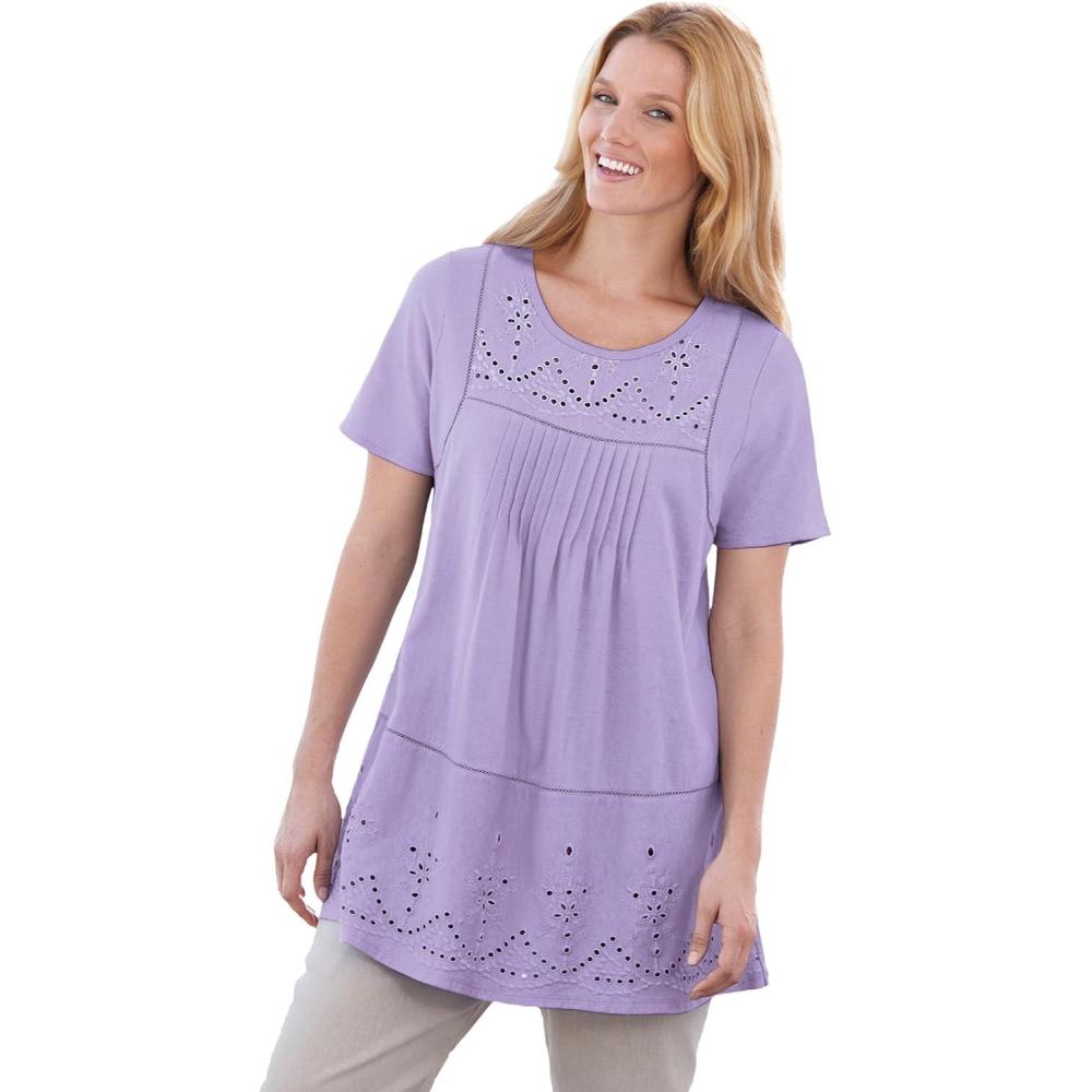 image:imageWoman Within Plus Size Embroidered Eyelet Pintucked TunicSoft Iris