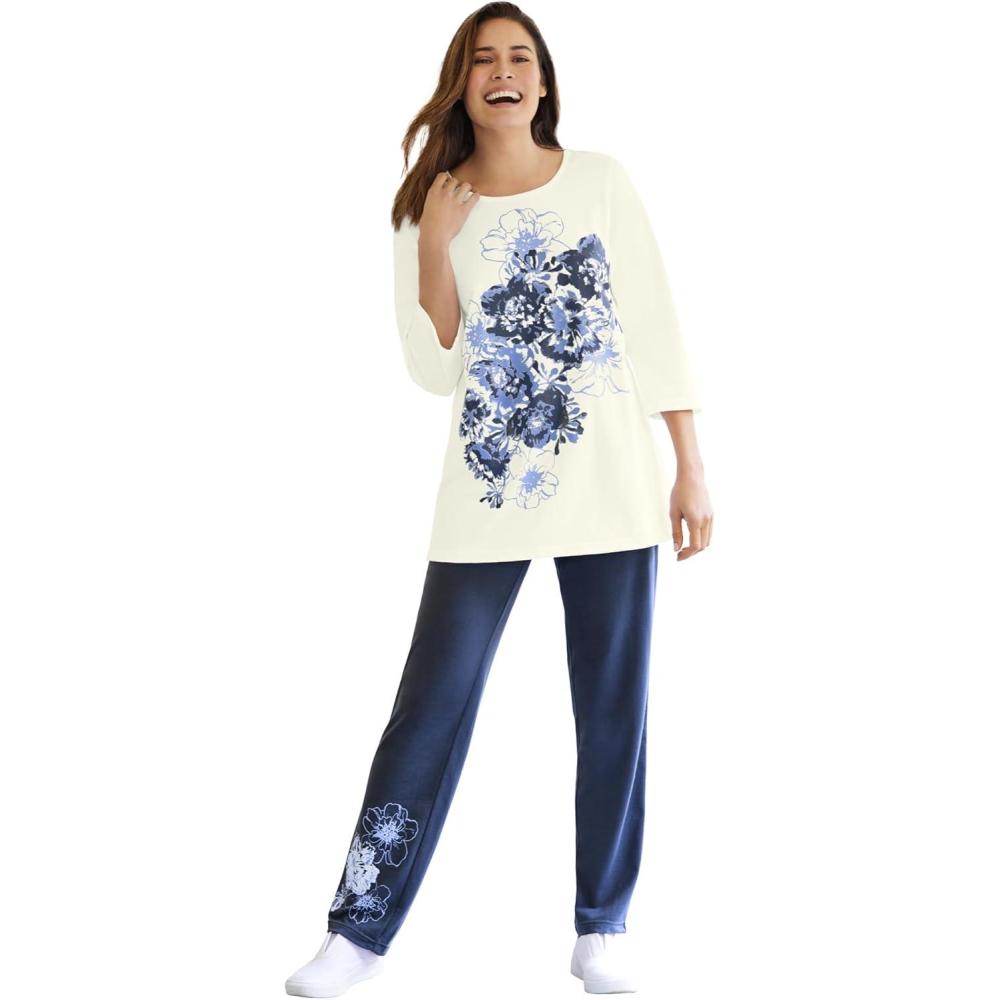 image:imageWoman Within Plus Size Floral Tee And Pant SetNavy Floral Placement