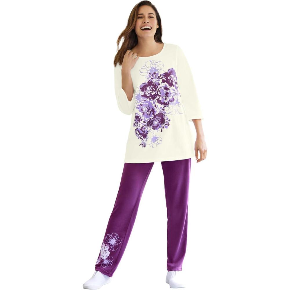 image:imageWoman Within Plus Size Floral Tee And Pant SetPlum Purple Floral Placement