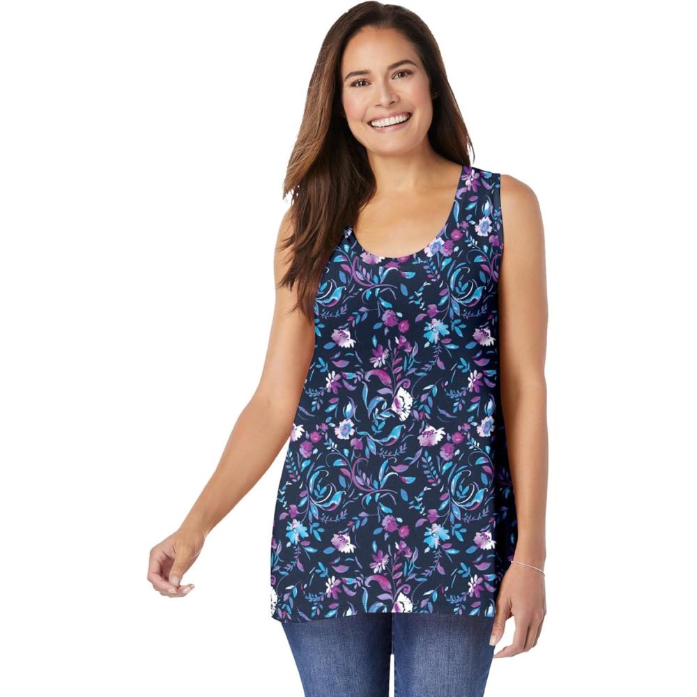 image:imageWoman Within Plus Size HighLow TankNavy Multi Florals