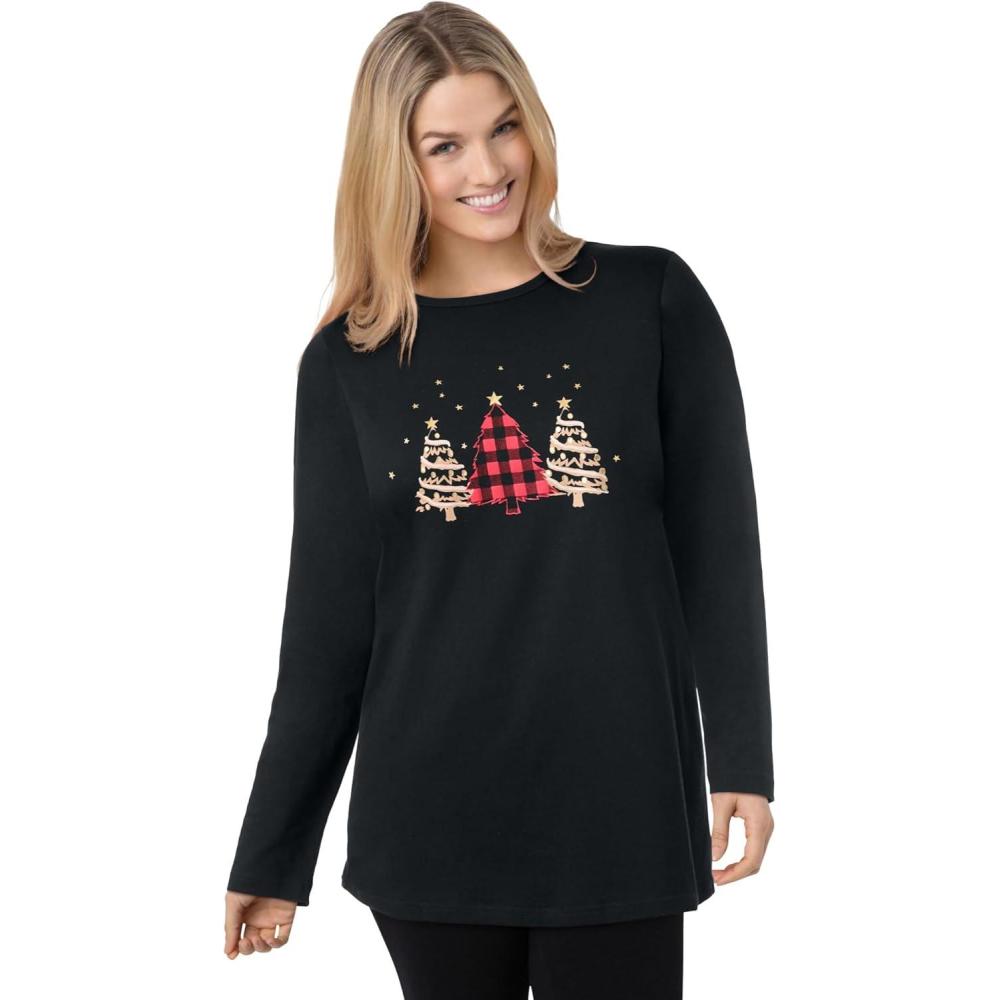 image:imageWoman Within Plus Size Holiday Graphic TeeBlack Holiday Trees