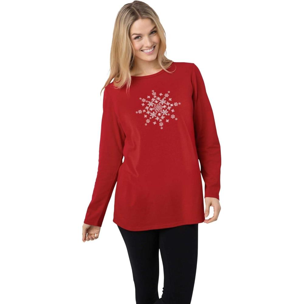 image:imageWoman Within Plus Size Holiday Graphic TeeClassic Red Winter Snowflake