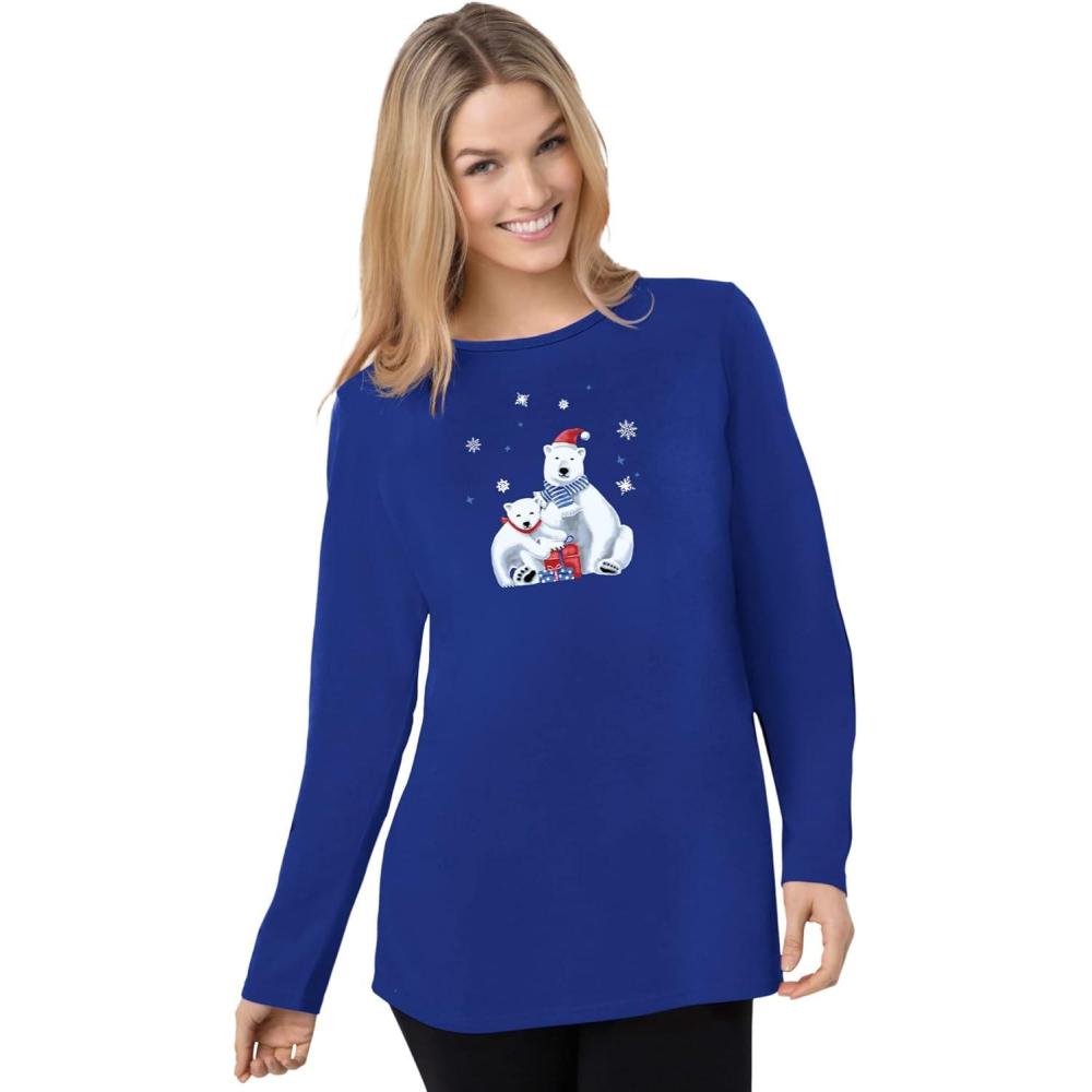 image:imageWoman Within Plus Size Holiday Graphic TeeDeep Cobalt Polar Bear